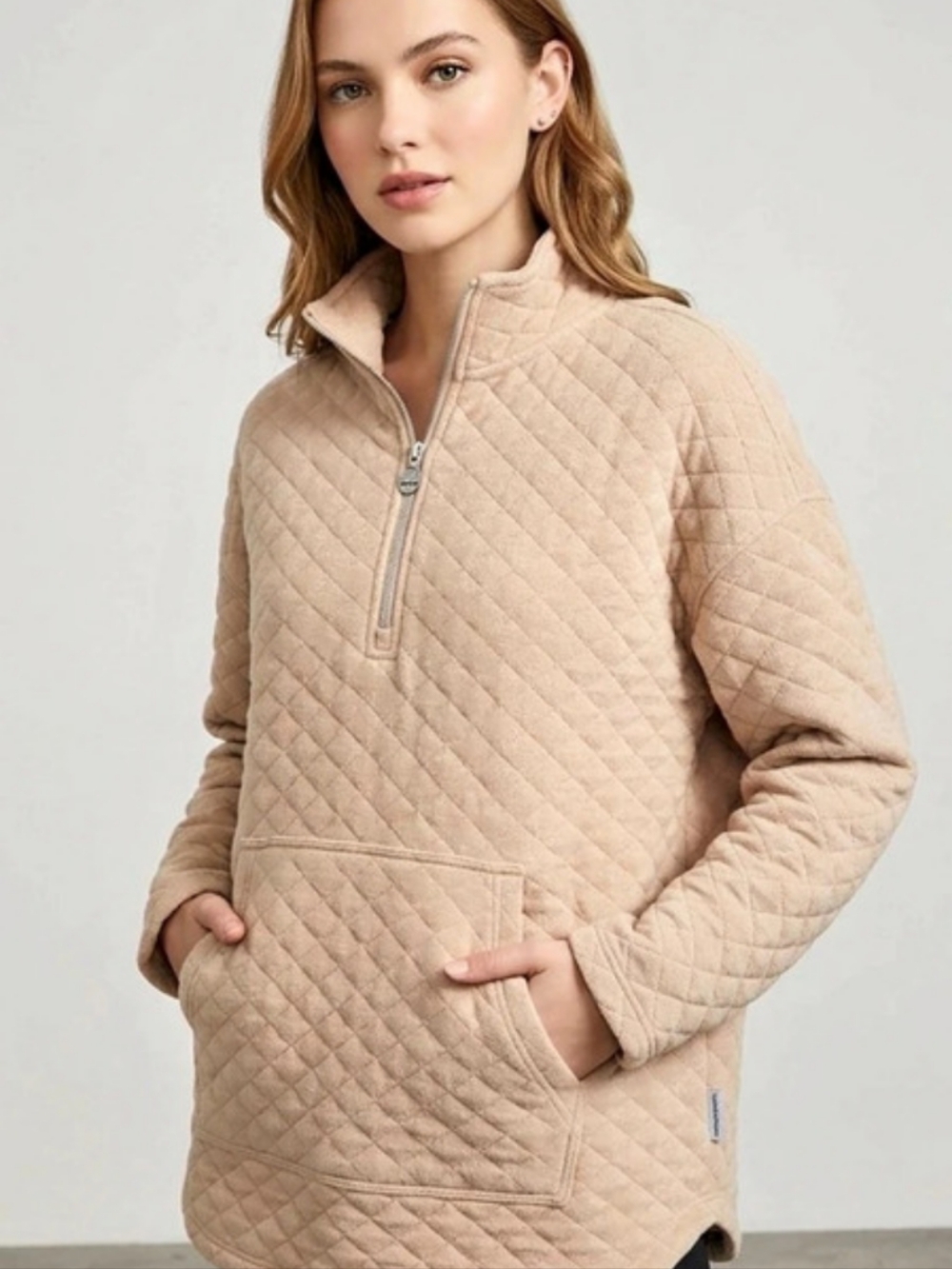 Calvin Klein Quilted Quarter-Zip Pullover in Pink XL Like New